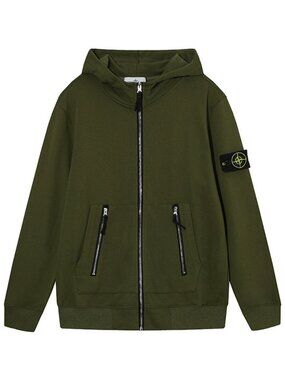 Stone Island Olive Green Zip-Up Hoodie
